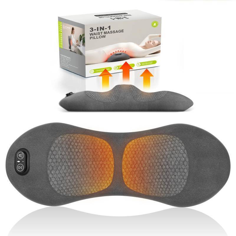 lot 16288 image: Smooth Triple Fusion 3-in-1 Back Massager Lumbar Pillow with Heat, Vibration & Traction Back Massager for Pain Relief DeepTissue. Relaxation Device for Home, Office, Car. Gift Idea Corded - Retail $79