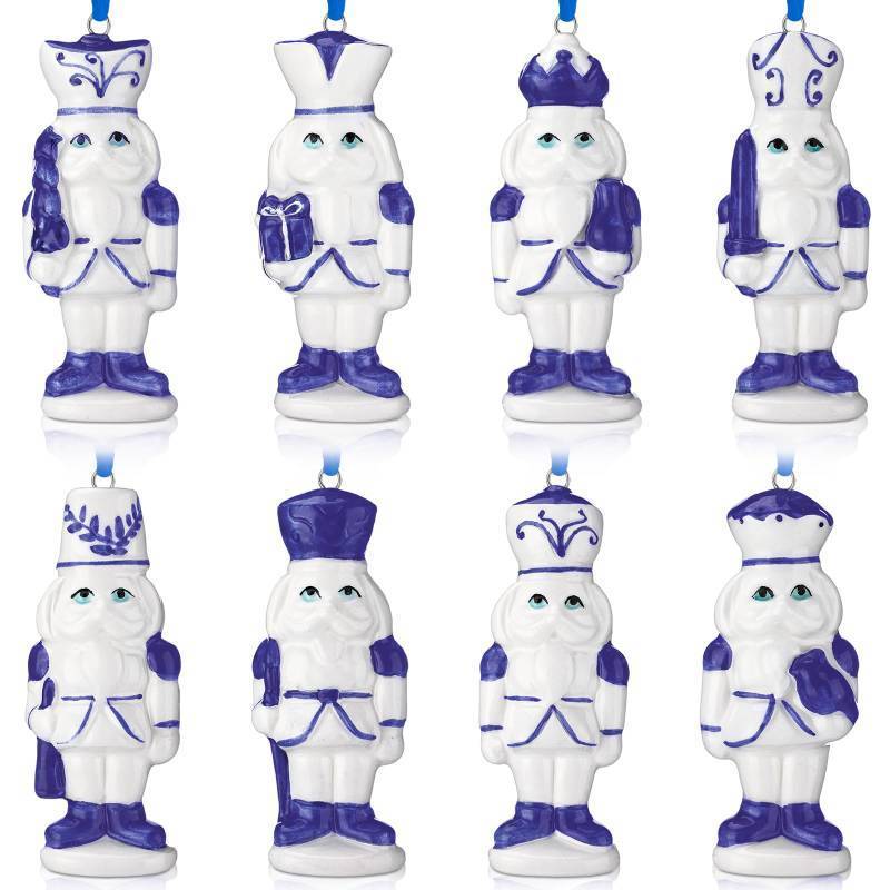 lot 26163 image: 6 Pcs Blue and White Porcelain Nutcracker Ornaments 3.15 Inches Chinoiserie Christmas Tree Ornaments Blue and White Porcelain Pattern Hanging Christmas Nutcrackers Decoration for Xmas Tree - Retail $28