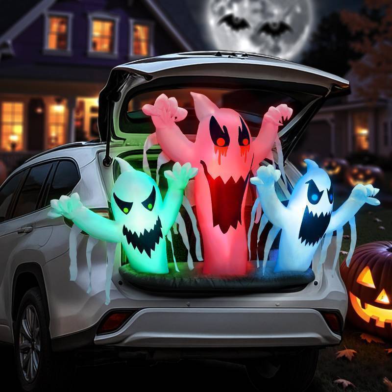 lot 35118 image: Trunk or Treat Car Decorations Kit Inflatable Ghost, Halloween Trunk or Treat Car Decorations, Halloween Inflatables Outdoor Decoration, Blow up Yard Decoration Inflatable Ghost with Built-in LEDs - Retail $58
