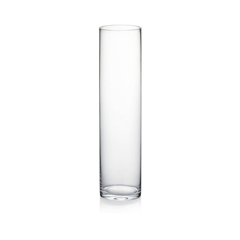 lot 26207 image: Thick Weighted Tall Clear Cylinder Glass Vases, 4 W x 16 H, Flower Arrangement Floating Candle Holders Wedding Centerpieces Event Floral Container Accent Home Decor, 1 Piece. Needs to be Cleaned. Has Sand Inside. - Retail $28