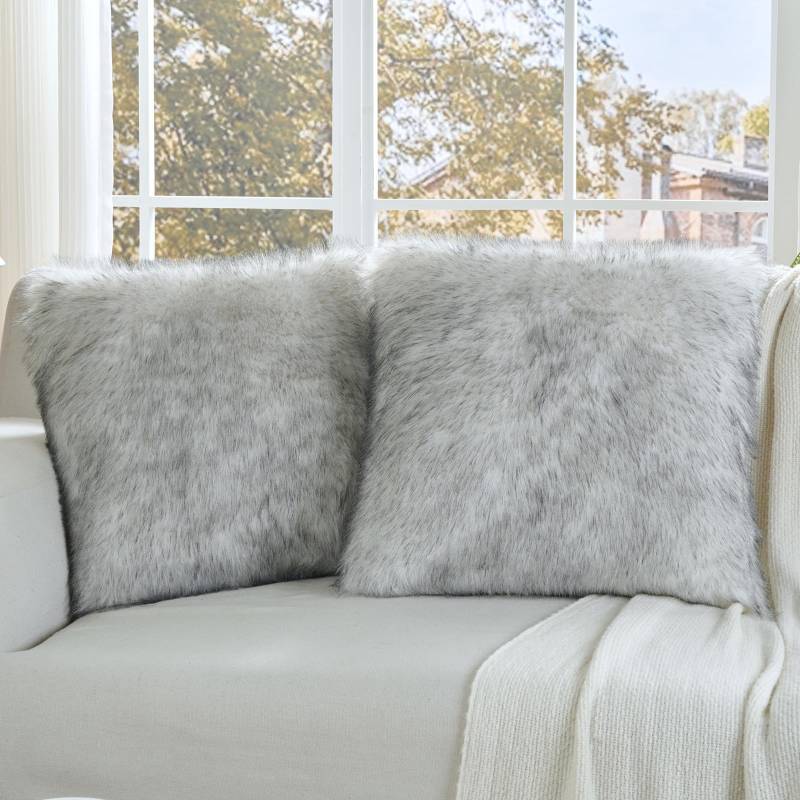 lot 26402 image: Black White Decorative Throw Pillow Covers 22x22 Inch Set of 2,Soft Fluffy Faux Fox Fur Textured Cushion Case, Modern Home Decor for Couch Living Room - Retail $43