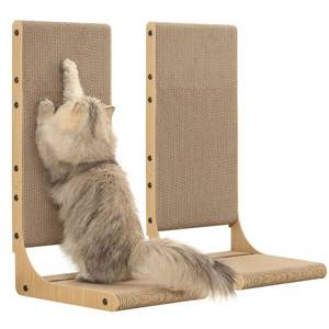 lot 230 image: Zakkart 2-Pack Cat Scratching Board, 25.6 Tall Cardboard L Shape Vertical Cat Scratchers for Indoor Cats, Cat Scratching Post for Wall and Couch, Large - Retail $28