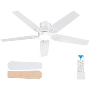 lot 233 image: POCHFAN 52 Inch White Ceiling Fans with Lights and Remote, Flush Mount Low Profile Ceiling Fan for Bedroom, Living Room, Patio, Dimmable 6 Speeds Noiseless Reversible, ETL Listed - Retail $90