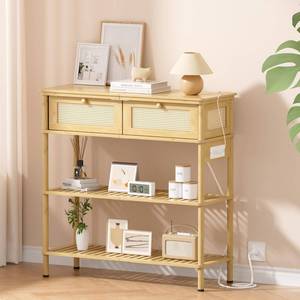 lot 234 image: EZ2LIVE Entryway Table Sofa Console Table, Bamboo Small Entry Way Table with Drawers Storage and Power Outlets for Living Room, Hallway, Foyer, Entrance - Retail $66