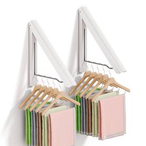 lot 237 image: BAKON 2 Pack Clothes Drying Rack Foldable Collapsible, Folding Laundry Rack Wall Mounted Retractable Clothes Hanger for Laundry Room, Indoor & Outdoor Use, Easy Installation, Aluminum (White) - Retail $14