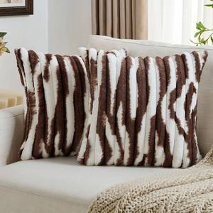 lot 244 image: FUTEI Pack of 2 Faux Fur Plush Throw Pillow Covers 20x20 Inch Soft Tie Dye Striped Textured Farmhouse Decorative Cushion Covers Modern Home Decor for Couch Bed Living Room, Coffee White - Retail $23