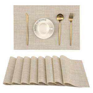 lot 270 image: Leetaltree Linen Yellow Placemats Set of 8 - Heat Resistant Non-Slip Place mats for Dining Table, Washable Durable PVC Vinyl Woven Table Mats��Linen Yellow, 8�� - Retail $3