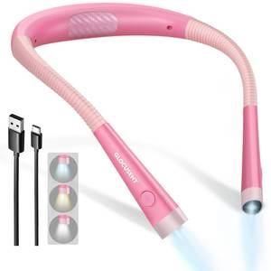 lot 283 image: Glocusent Book Light, 3-Color & 6-Brightness Reading Light, Bendable Neck Light, 80-hr Lasting Rechargeable Book Light, Perfect Reading Lights for Books in Bed, Knitting, Book Lovers Gifts - 1Pack - Retail $19
