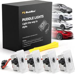 lot 286 image: Tesla Logo Puddle Lights for Car Door (4 Pack) HD LED Puddle Lights Compatible with Tesla Model 3, Y, X, S, Premium Tesla Door Logo Projection Lights - Retail $30