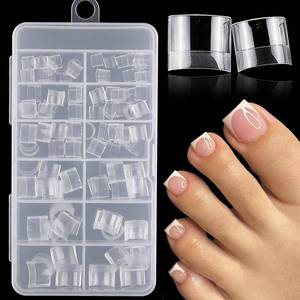lot 295 image: AddFavor 240pcs Toe Nail Tips Clear Soft Gel Toenail Tips Half Cover Square Acrylic Toe Tips Press on Nails Clear Artificial False Fake Toe Nails Tips for Salon and Home Foot Pedicure Manicure - Retail $7