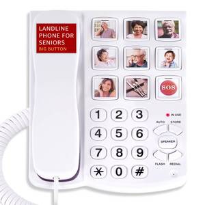 lot 311 image: Uvital Big Button Phone for Seniors, Corded Landline Phone with 9 One-Touch Dialing Big Buttons, Hands-Free Calling, Loud Ringer, Easy to Use for Visually Impaired Telephone for Seniors - Retail $28
