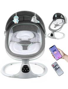 lot 336 image: Electric Baby Swing for Infants to Toddler, 0-9 Months Portable Swing Rocker 5 Sway Speed, Bluetooth,12 Preset Lullabies with Remote Control, Infant Swing for Baby Boys & Girls, Grey - Retail $85