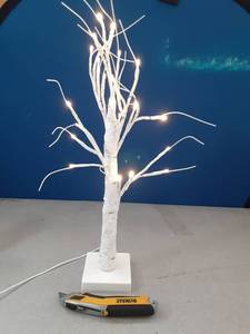 lot 347 image: 24 Inch Lighted White Birch Tree  Valentines Day Tabletop Decor Timer & Dual Power (USBBattery) for Holiday Home Decor - Retail $16
