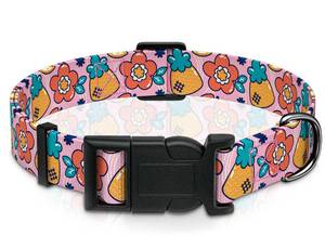 lot 371 image: Seyezo Dog Collar, Cute Cartoon Fruit Boys Girls Puppy Collar for Small Medium Large Dogs, Adjustable Soft Pet Collar with Safety Buckle for Male Females(Pink Cartoon, S) - Retail $4
