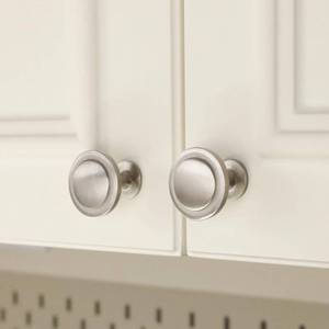 lot 380 image: homdiy 25 Pack Brushed Satin Nickel Cabinet Knobs, Round Kitchen Drawer Knobs Solid Zinc Alloy Drawer Pulls for Kitchen Bathroom Closet Dresser Cabinets - Retail $36