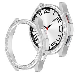 lot 384 image: YUVIKE 2 in 1 Watch Bling Case for Samsung Galaxy Watch 6 Classic 47mm (SM-R960), PC Protective Bumper Cover, Glitter Rhinestone Bezel Ring, Silver (Glass Film Not Included) - Retail $9