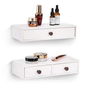 lot 392 image: Yesland 2 Packs Space-Saving Floating Nightstand with Drawer - Perfect for Small Spaces - Supports 11 lbs - Compact Wall Mount Rustic Wood Floating Drawers - White - Retail $26