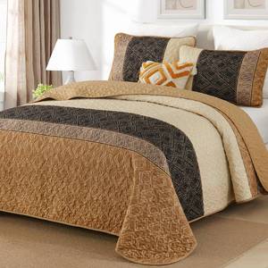 lot 414 image: Cottolester Boho Quilt Set King Size 3 Pieces,Khaki and Navy Blue Striped Bedspread Coverlet Set,Bohemian Bedding Set Soft Microfiber Bedding Set for All Season 110x90 - Retail $368