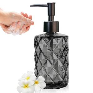 lot 415 image: Glass Soap Dispenser with Plastic Pump, 330ml11oz. Liquid Hand Soap Dispenser for Bathroom and Kitchen, Hand-Pump Dispenser for Dishwashing Liquid, Lotion, Soap, Shower Gel, Essential Oil (Black) - Retail $10