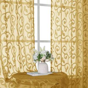 lot 416 image: OWENIE Furman Gold Sheer Curtains 84 inches Long for Bedroom Living Room 2 Panels Set, Jacquard Clip Light Filtering Semi Sheer Curtains Rod Pocket Window Drapes, 2 Pcs Each 40 W 84 L - Retail $12