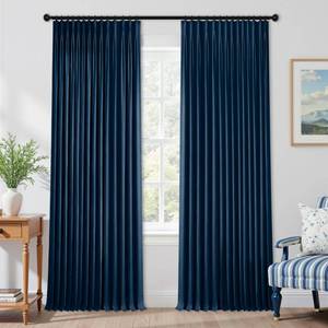 lot 422 image: Mrs.Naturall Navy Blue Pinch Pleated Linen Blackout Curtains 90 Inches Long, Thermal Insulated Window Drapes with Hooks,2 Panels Set for Living Room Bedroom - Retail $44