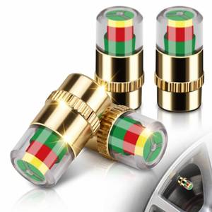 lot 435 image: ANKI HAPPIGO 4Pcs Car Tire Pressure Monitor Valve Stem Caps Sensor Indicator 3 Color Eye Alert (Golden,2.2Bar 32PSI) - Retail $10