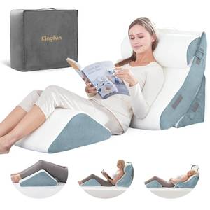 lot 453 image: Kingfun 4PCS Orthopedic Bed Wedge Pillow Set for After Surgery, Memory Foam Support Pillow for Back, Neck and Leg Pain Relief, Adjustable Triangle Pillow - Acid Reflux, Anti Snoring & GERD - Retail $60