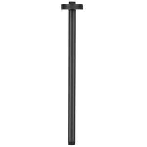 lot 457 image: NearMoon Ceiling Mounted Shower Arm With Flange and Teflon Tape, Universal Connection 12 NPT Straight Round Shower Arm for Fixed Rain Shower Head, Thicken Stainless Steel (16 Inch, Matte Black) - Retail $17