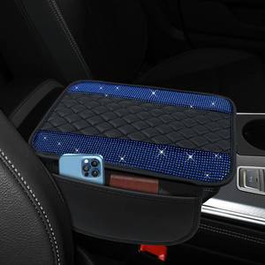 lot 461 image: ongfuwu Bling Leather Car Center Console Cover, 12.2�7.48 Crystal Rhinestone Automotive Arm Rest Cover with Side Pockets, Universal Vehicle Armrest Protector, Interior Car Accessories (Royal Blue) - Retail $12