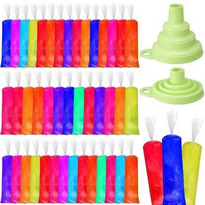 lot 464 image: Hoolerry 600 Pcs Disposable Ice Lolly Bags Plastic Mold Ice Cream Bags with Silicone Foldable Funnel for Making Candy Yogurt Freeze Lolly (2.8 x 11.8 Inch) - Retail $21