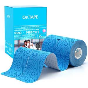 lot 482 image: OK TAPE PRO Original Kinesiology Tape Pre-Cut Strips, Latex Free Elastic Athletic Tape Roll, 2in�16ft 2Rolls,Dark Blue  Light Blue - Retail $10