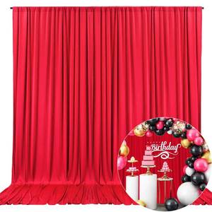 lot 491 image: 10 x 7 Feet Red Backdrop Curtain for Partie, Background Curtains for Photoshoot, Birthday, Wedding, Halloween, Thanksgiving, Christmas Day, New Year Party Decorations 5Ft x 7Ft, 2 Panels - Retail $27