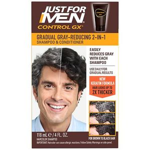 lot 4302 image: Just For Men Control GX Grey Reducing Shampoo  Gradual Hair Color with Keratin for Stronger Thicker and Healthier Hair  4 fl oz - Pack of 1