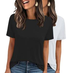 lot 4312 image: LOOKFACE 2 Pack Womens Basic T Shirts Summer Tops 2026 Short Sleeve Tees Comfy Casual Vacation Clothes Black White Medium - Retail $13
