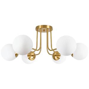 lot 4315 image: KoKo&Yukina 6-Light Mid Century Ceiling Light Modern Semi Flush Mount Ceiling Light Fixture Globe Ceiling Light with Milk Glass Shade Brushed Brass Finish for Bedroom Hallway Dining Room Living Room - Retail $150