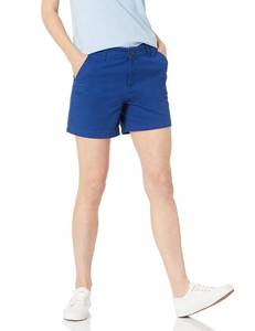 lot 4324 image: Amazon Essentials Womens Mid-Rise Slim-Fit 5 Inch Inseam Khaki Shorts, Blue, 6 - Retail $16