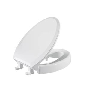 lot 4334 image: SAMODRA Raised Toilet Seat Riser, White, 3 Inch High Elevated Toilet Seat for Seniors, Soft Close, Easy Install & Clean (Elongated) - Retail $60