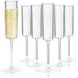 lot 4336 image: Joyido 36 Pack Clear Plastic Champagne Flutes - 6oz Ribbed Disposable Champagne Glasses - Clear Vintage Mimosa Glasses with Long Stem - Elegant Sparkling Wine Stemware for Wedding, Party - Retail $50