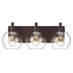 lot 4339 image: METWET Bathroom Light Fixtures Over Mirror, 3-Light Oil Rubbed Bronze Vanity Light with Clear Glass Globe Shade, Modern Sconces Wall Lighting, Bathroom Wall Lights for Bedroom Hallway, VL195-ORB-3 - Retail $70