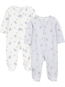 lot 4351 image: Simple Joys by Carters Girl 2-way Zip Thermal Footed Sleep and Play, Pack of 2, Floral Goose, 0-3M - Retail $20