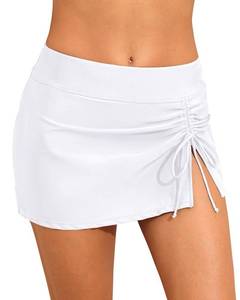 lot 4352 image: Daci White High Waisted Swim Skirt - 2025 Side Slit Drawstring Bathing Suit Skirt Tummy Control Swim Skort for Women XXL - Retail $13