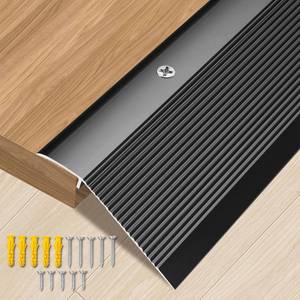 lot 4373 image: Raytano 48in Aluminum Floor Transition Strip for Threshold Height 0.4-1.6, Metal Reducer Moulding Door Threshold for Tile Wood Carpet Laminate Vinyl Flooring, Size 48x4x0.35(Black,1pcs) - Retail $33