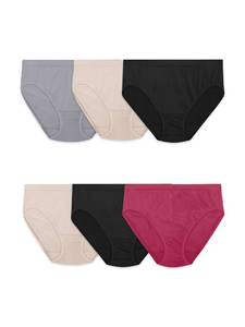 lot 4382 image: Fruit Of The Loom Womens No Show Seamless Underwear, Amazing Stretch & Panty Lines, Available In Plus Size Briefs, Nylon - Hi Cut Brief - 6 Pack - Colors May Vary, 6 US - Retail $18
