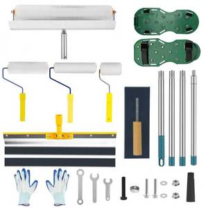 lot 4387 image: Complete Self Leveling Cement Tool Kit, Professional Epoxy Floor Kit Tools with Spiked Roller with Splash Guard, Spike Shoes, Paint Roller, Trowel, Scraper & Extension Pole (4.3, Kilograms) - Retail $58