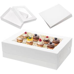 lot 4391 image: Mefleet 6pcs 19x14x5 Half Sheet Cake Boxes with 6pcs Cake Boards Rectangle 12 Sheet Bakery Boxes with Window for Pastry Baking Cake, Cupcakes, Donuts, Cookies, Pie Treat Packaging White Large - Retail $32
