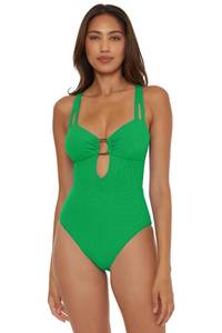 lot 4407 image: BECCA Modern Edge - Womens Buckle One Piece Swimsuit, Adjustable, Bathing Suits for Women, Verde, Medium - Retail $87