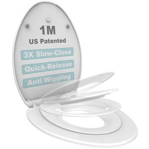 lot 4410 image: 1M Family Toilet Seat, Patented Slow Close & Quick Releasing Technology, Anti-Wiggling, Easy to Install and Clean, Standard Elongated with Toddler Seat Built In (1 Piece) - Retail $40