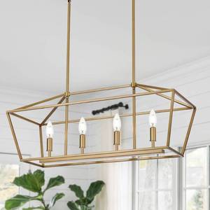 lot 4419 image: WINSHEN 4-Lights Golden Pendant Light Fixtures, Modern Lantern Linear Chandelier with Adjustable Height, Dining Room Ceiling Lighting Hanging for Over Table - Retail $180