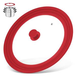 lot 4420 image: Extra Large 13-14-15 in Universal Lid for Oversized Pots, Pans and Skillets, Pot Lid Tempered Glass Lid with Heat-Resistant Silicone Edge, Cookware Lids, Replacement Frying Pan Cover - Retail $28