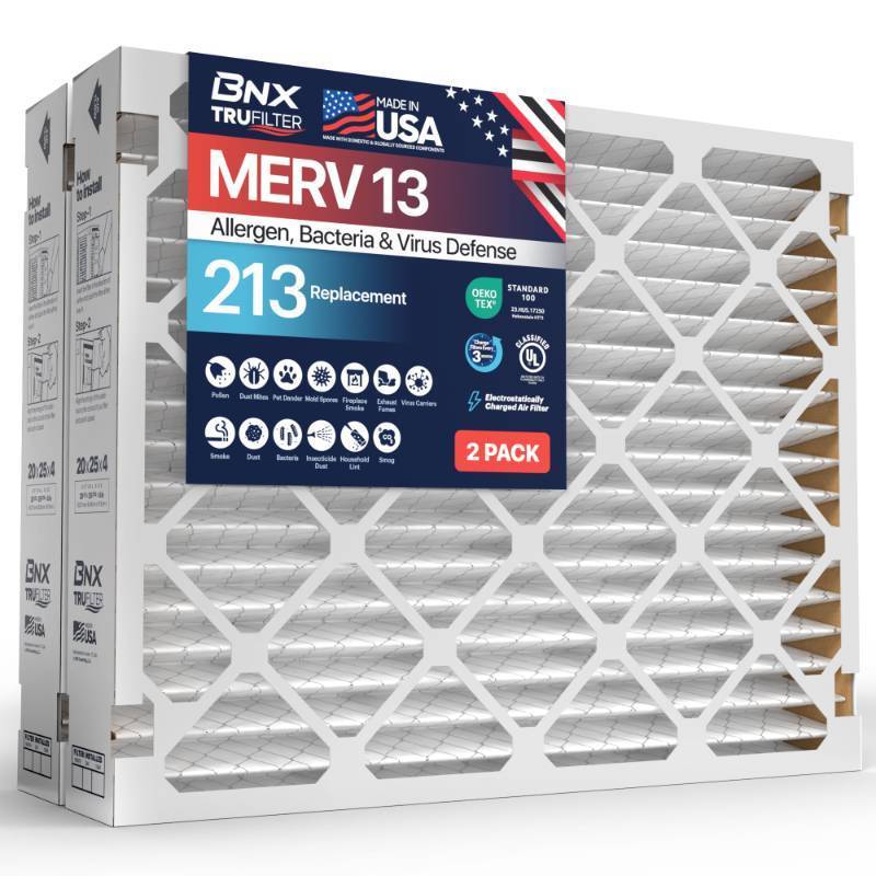 lot 1113 image: TruFilter Compatible with AprilAire 213 Replacement Filter for AprilAire (2-Pack) - MERV 13 - MADE IN USA - HVAC AC Furnace Filters Allergies, Mold, Bacteria, Smoke, MPR 1900 FPR 10 Air Filter - Retail $70
